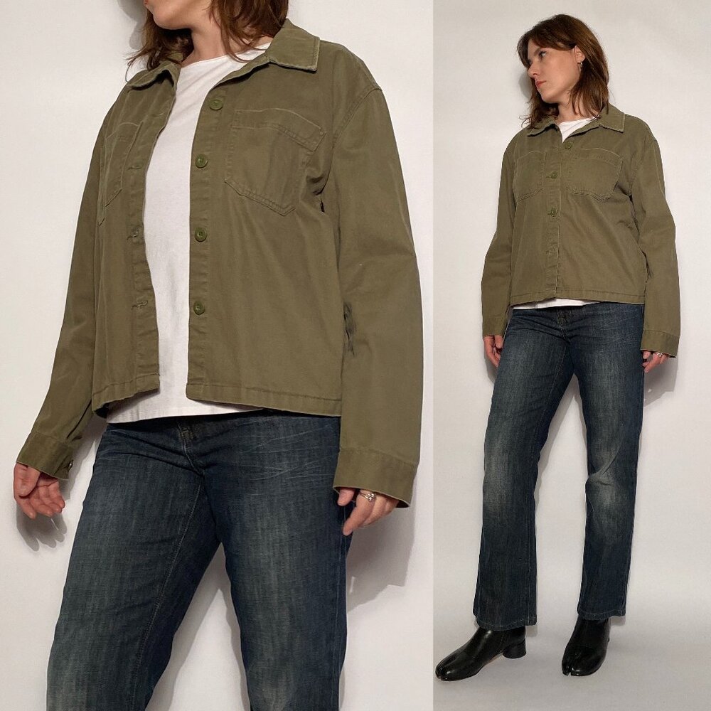 Classic Minimal Cotton Khaki Green Chore Coat! Medium to Large